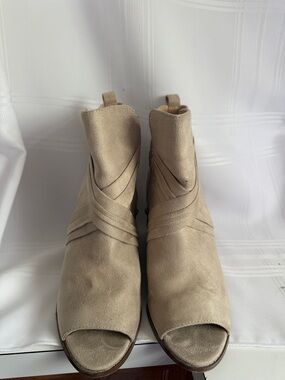 Women’s Taupe Suede Peep-Toe Ankle Booties